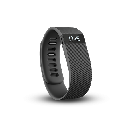 Fitbit Charge with the time shown on the screen